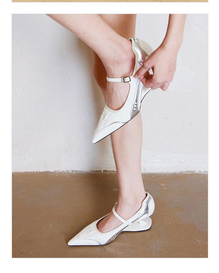 

[В наличии] Нишевый дизайн, заостренный носок, фигурный каблук, женские туфли на высоком каблуке, балетный спортивный стиль, с мелким вырезом, Мэри Джейн, одинарные туфли 40 белый