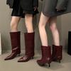 Autumn Winter Cosy Pointed Toe Woman Knee-High Boots Slip-On Low Thin Heels Cowboy Ladies Shoes Botas De Mujer Plus Size 41 42
