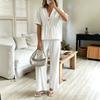 Europe, America, Cross-border Amazon Foreign Trade Fashionable and Elegant V-neck Loose Short-sleeved Top and Wide-leg Pants Two-piece Set