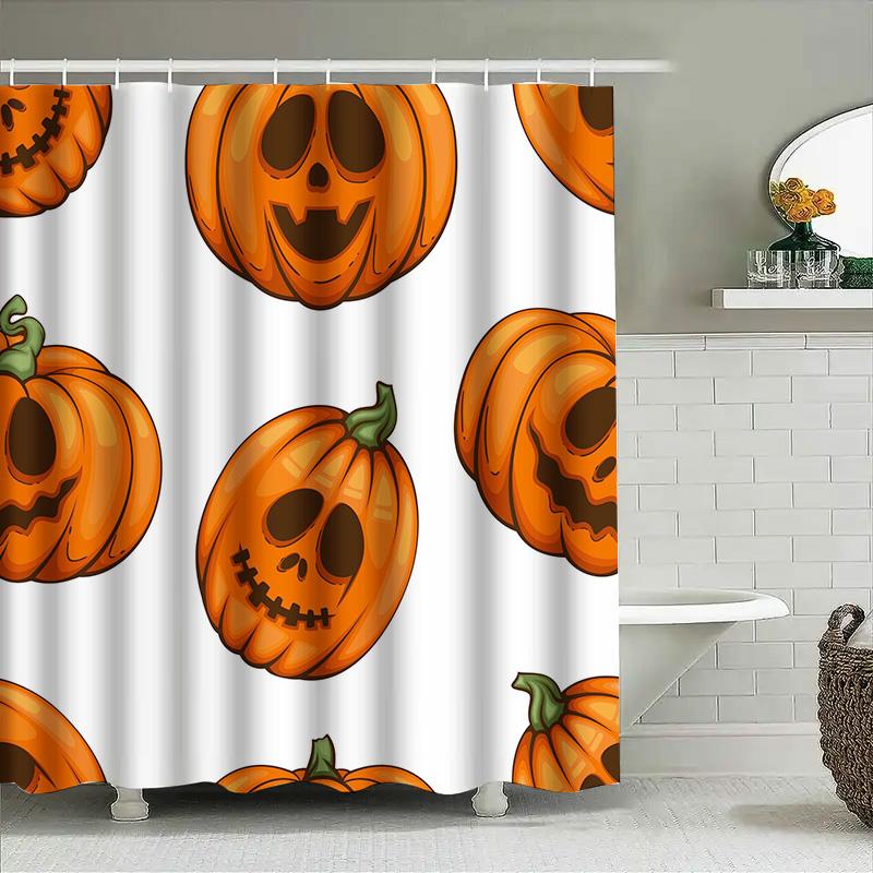 Orange Pumpkin Halloween Shower Curtain Home Decor Waterproof Bathroom Liner Set For Kids Bedroom Decoration Gift