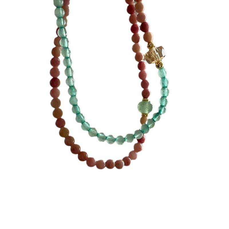 Color Matching Natural Stone Beaded Double-Layer Stacked Elastic Bracelet Women'S Retro Light Luxury Elegant Personalized Versatile Bracelet Jewelry