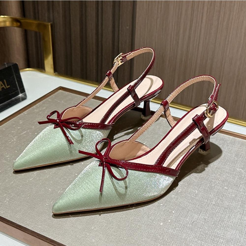 

Fashion Sandals for Women s 2025 Summer New Item Baotou Sandals Womens Color Blocked Slim Heeled High-heeled Sandals for Women 34 зелёный
