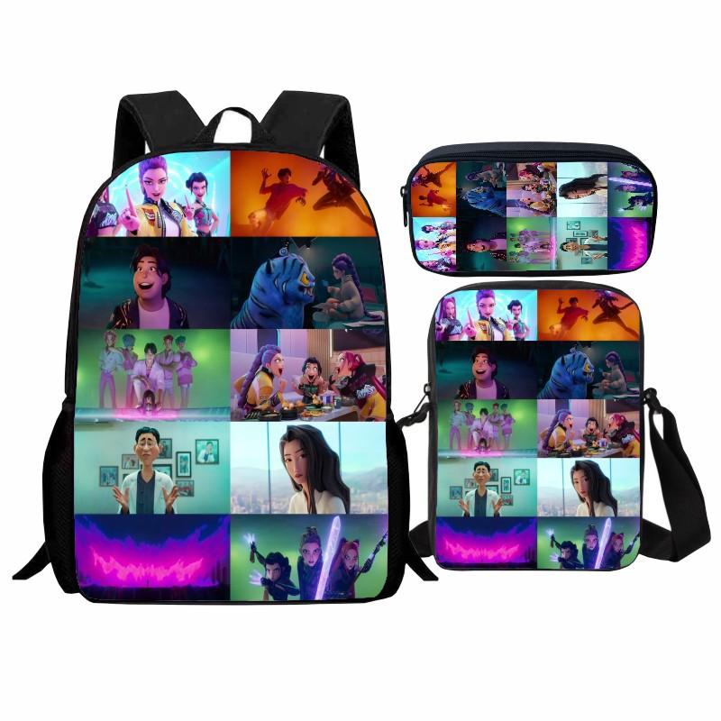 Set da Scuola a Tre Pezzi Huntrix Kpop Witch Hunters K-Pop Studente, Zaino Borsa Astuccio