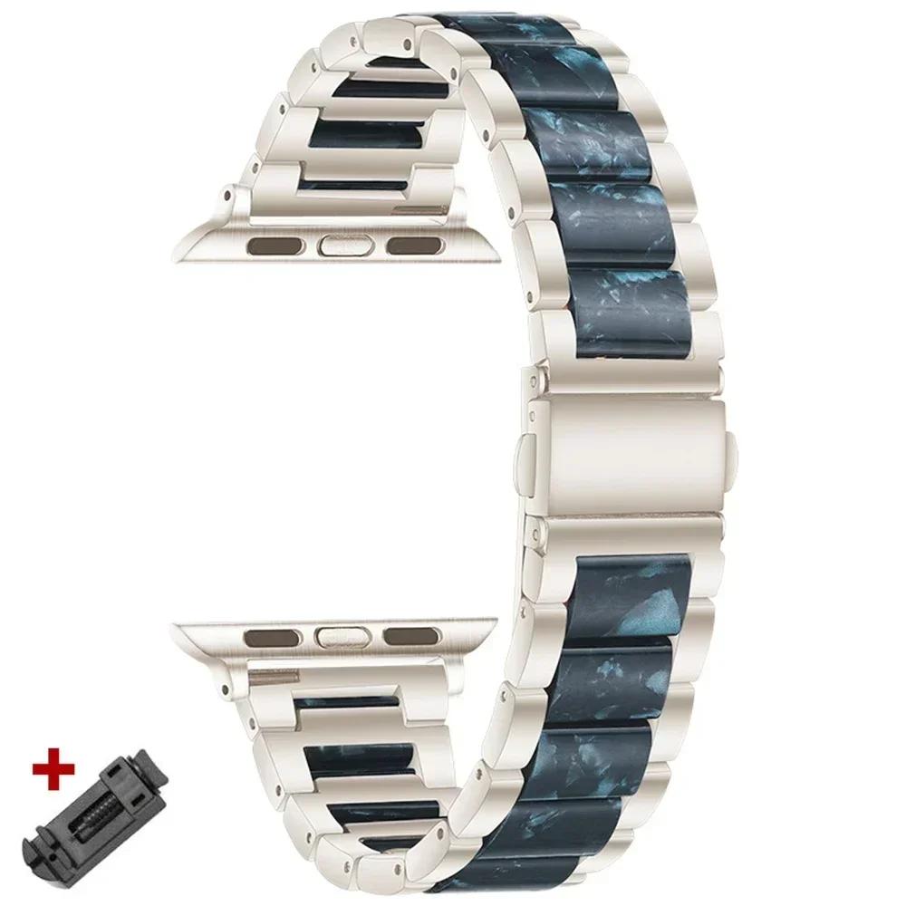 Stainless Steel+Resin Band for Apple Watch 10 42mm 46 Ultra 2 49mm Women Bracelet for IWatch 9 8 7 6 5 4 se 40mm 38mm 41 45 44mm