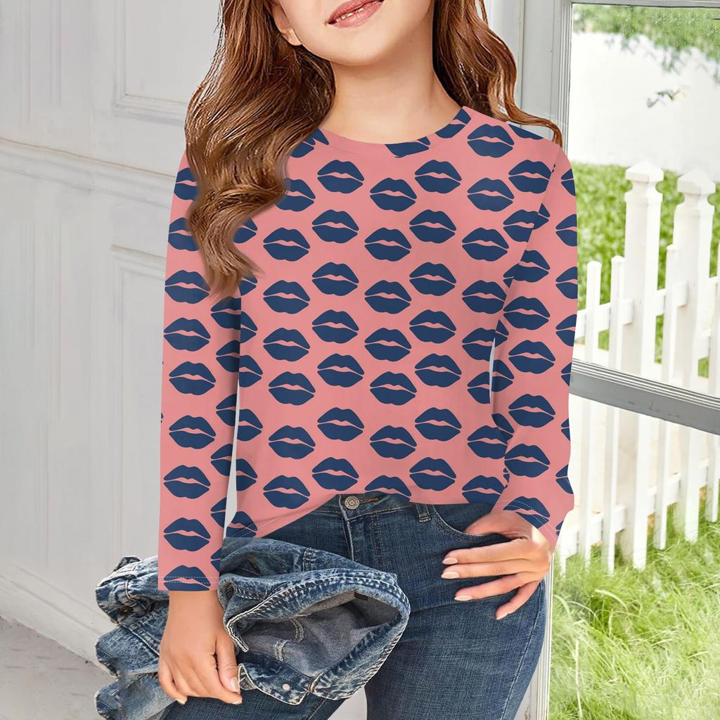 Mädchen Langarm T-Shirts Kinder Herbst Tops Rundhalsausschnitt Muster Gedruckt Basic Tees 5-14Y