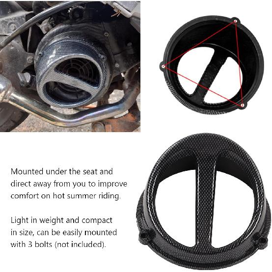 Motorcycle Air Scoop Cover, ABS Material Carbon Fiber Style Motorcycle Engine Cooling Fan Cover Replacement for GY6 125cc 150cc 152QMI 157QMJ
