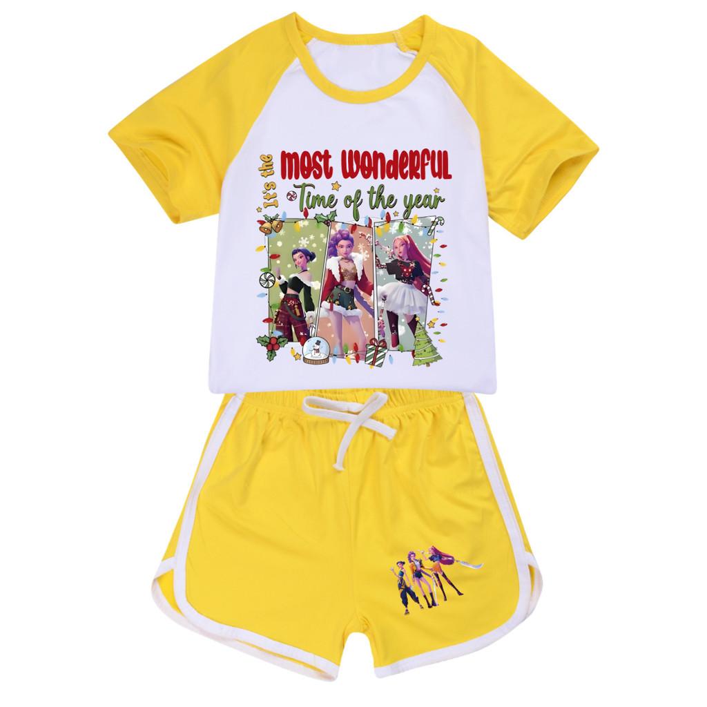 5096 Kids Girls Christmas POP Rumi Zoey Mira Print T-shirt Shorts Sport Tracksuit Clothes Set