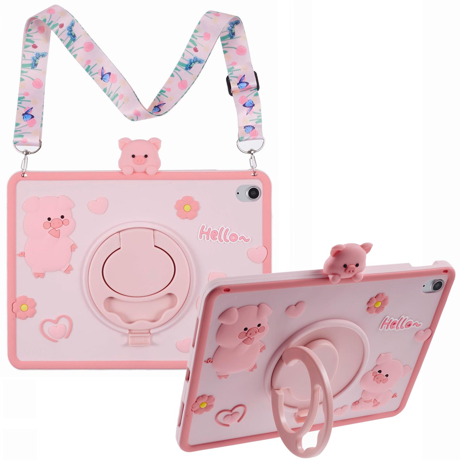 

Для iPad (2025)/10.9 (2022) Силиконовый чехол с плечевым ремнем, подставкой, мультяшный чехол для планшета в виде свиньи A