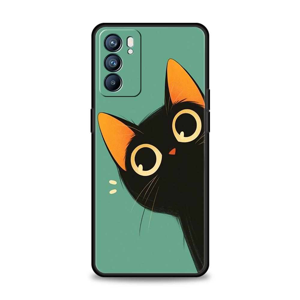 Lovely Cat Playing Fun Phone Case For Oppo A54 A53 A52 A15 A95 A16 A78 A79 A80 A98 4G Find X5 X6 Reno10 12 13 F Pro 5G Cover