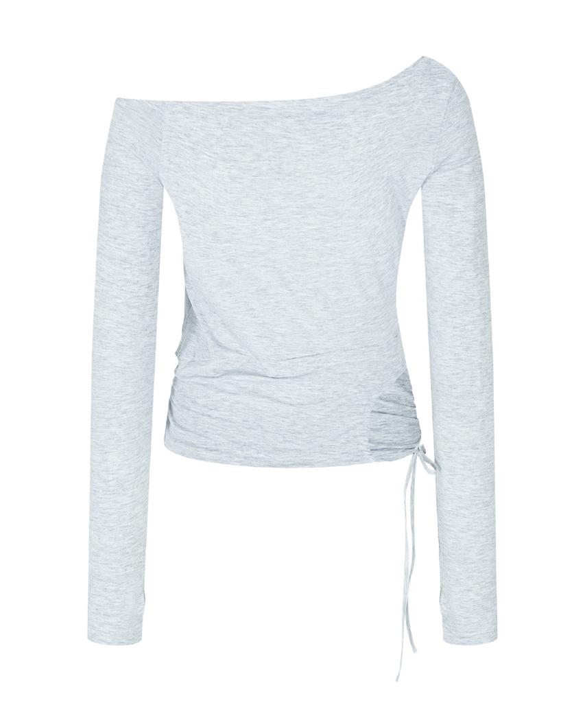 Peullijeunopallou Marcia Unbal Drape Long Sleeve Top (White Melange)