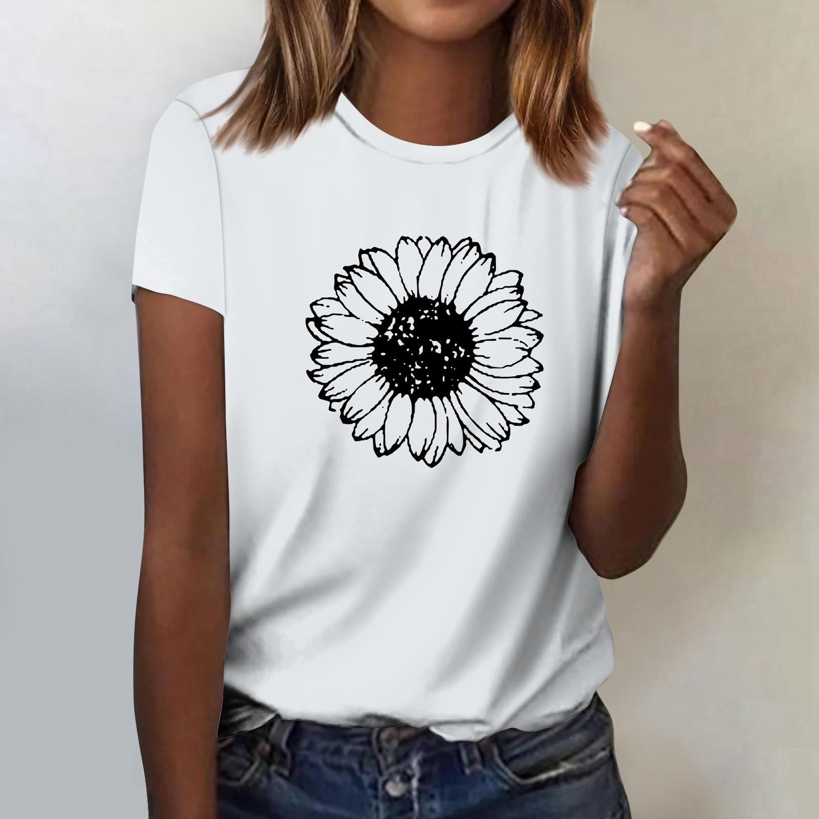 

Женская модная повседневная футболка с коротким рукавом и круглым вырезом с принтом, топ M белый