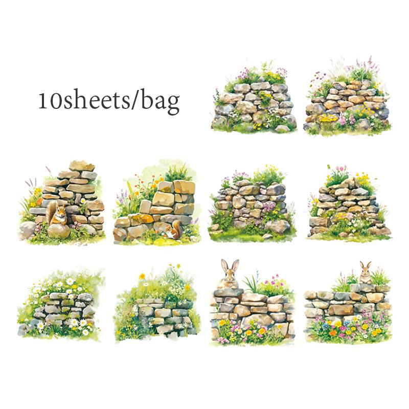 10 Sheets/Bag Sticker Pack Garden Landscaping Handbook Stationery DIY & Scrapbooking Phone Case Diary Decoration