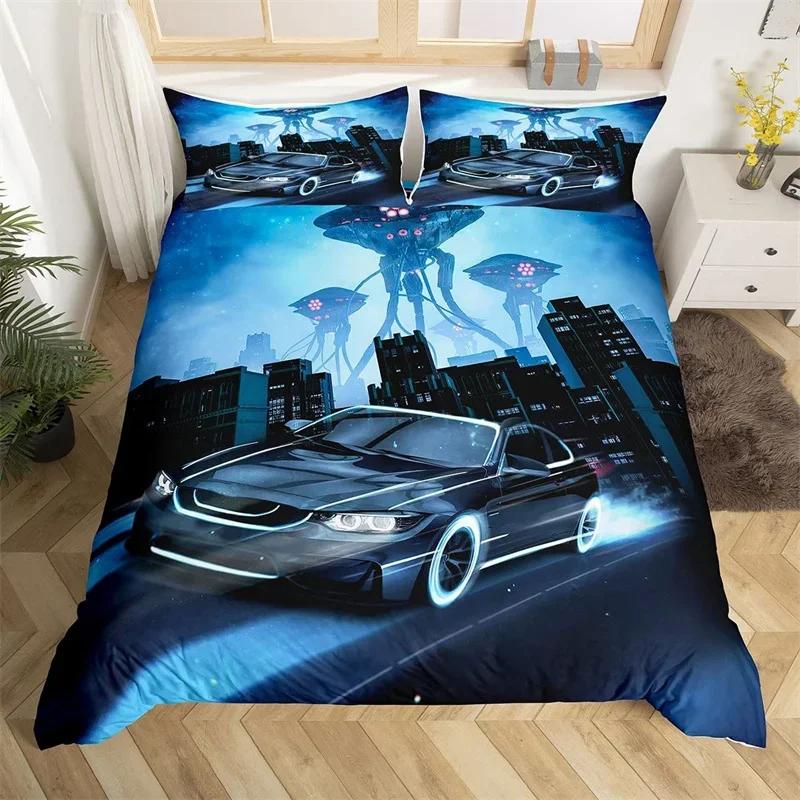 Racing Car Duvet Cover Kids Extreme Sports Game Quilt Cover Twin For Boys Microfiber Cool Speed Automobile Honeycomb Bedding Set