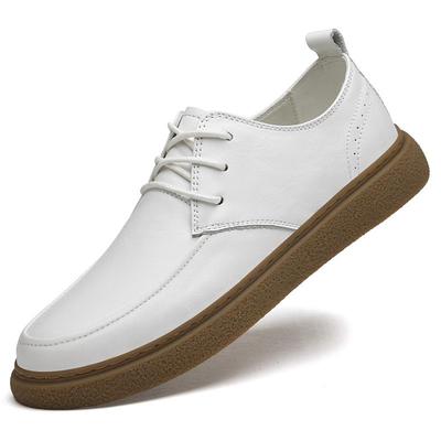 Men's White Casual Skate Shoes with Genuine Leather Upper and Tendon Soles