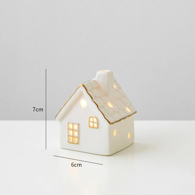 

Lighting Up the White Buildings in the Christmas Village Creating a Glowing Scene and Decorating Christmas Decorations