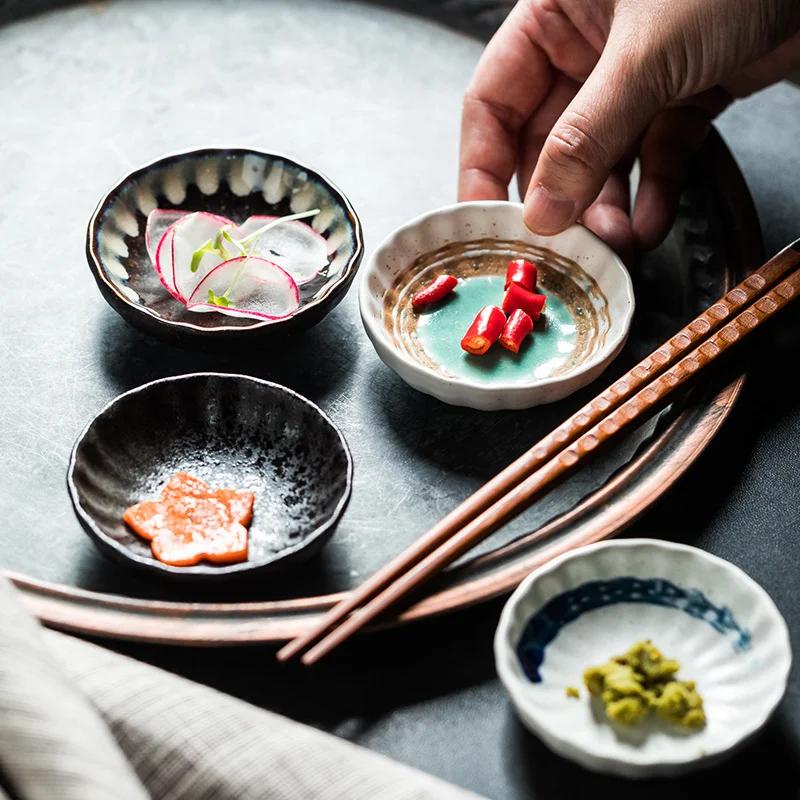 Japonský retro keramický kořenící talíř domácí svačinový talíř hotelová restaurace horký hrnec omáčka jídlo ochucené jídlo kuchyňské potřeby nádobí