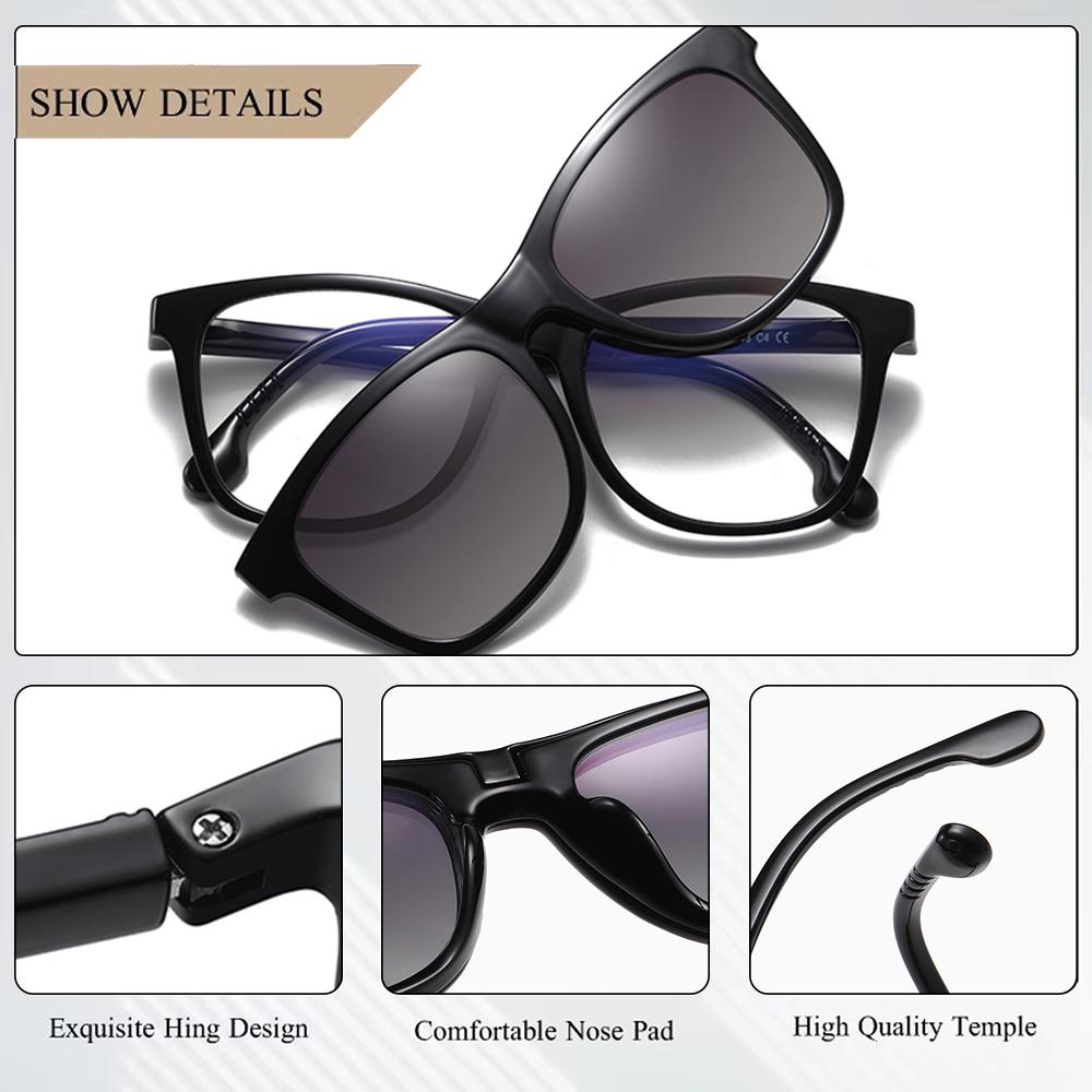 Square Magnetic Clip-on Sun Lenses for Men Prescription Custom Spectacles Frames Women Aspherical Blue Light Blocking