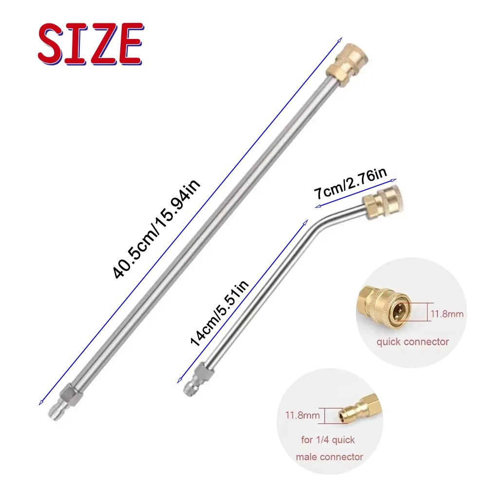 2-piece Set Pressure Washer Extension Wands (Straight + Curved) with 1/4" Quick Connect for Wall/Roof/Car Cleaning