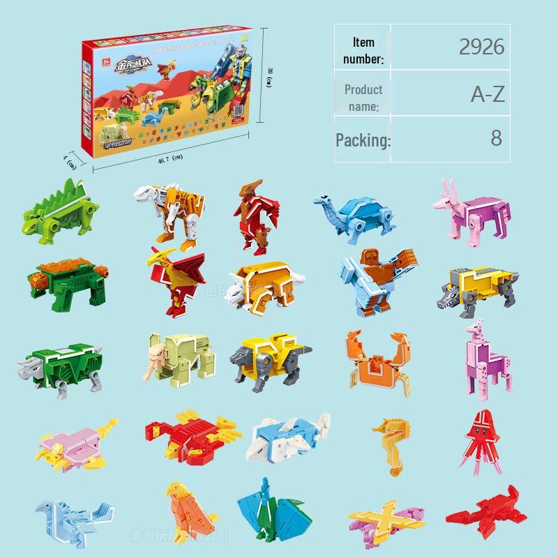 Gudi 26 Alphabet Dinosaur Transforming Building Blocks for Boys - Educational Animal Toys and Gifts