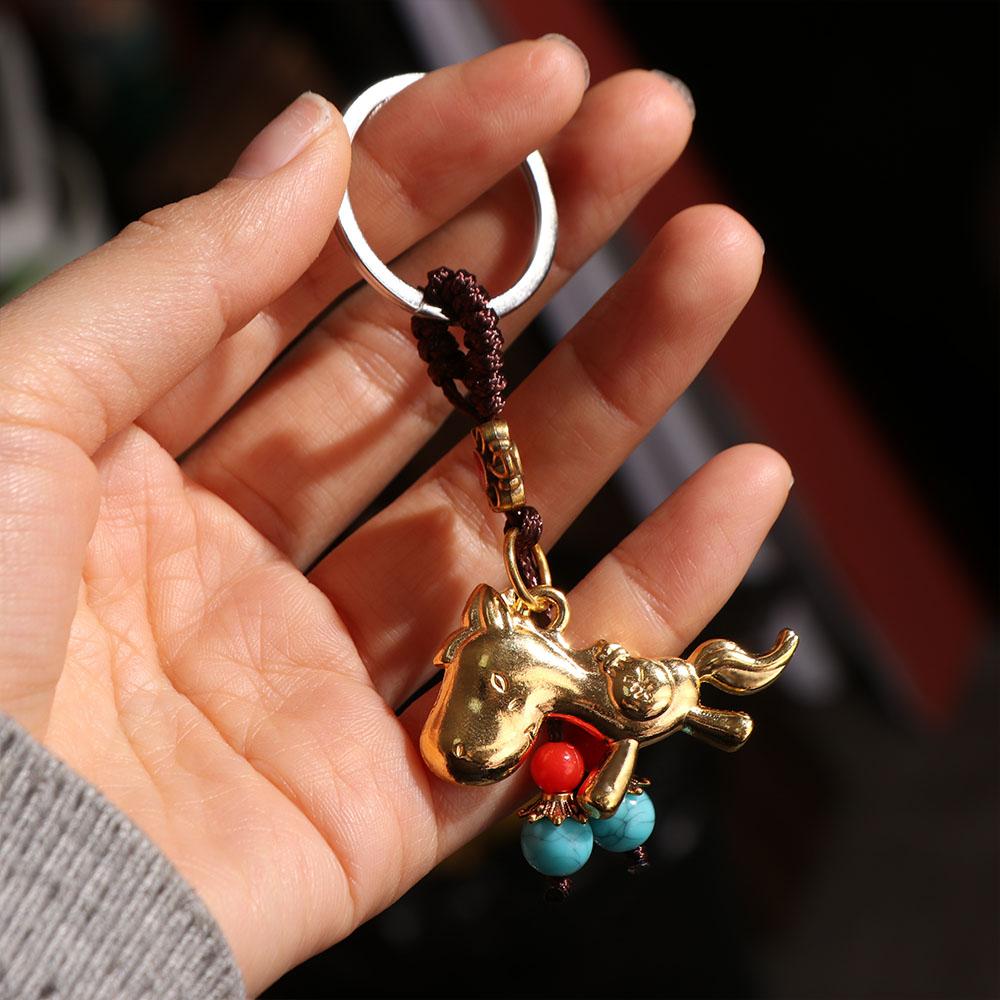 Vintage Chinese Zodiac Key Ring Feng Shui Weaving Key Chains Lucky Horse Bag Pendant New Year