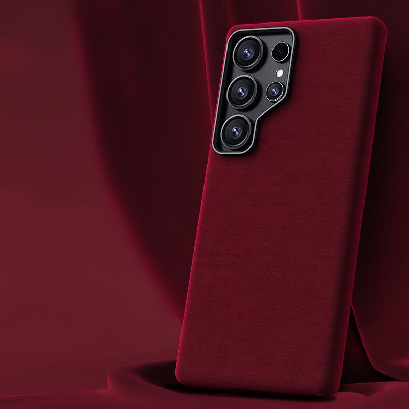 Premium Suede Leather Phone Case For Samsung Galaxy S25 Ultra S24 Plus Magnetic Wireless Charging Metal Camera Protection Cover