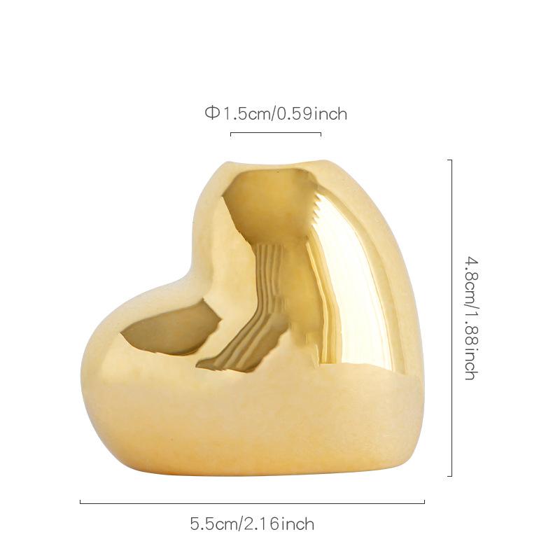 Two-piece Set of Gold Ceramic Aroma Bottles Heart-shaped Diffuser Bottle Ceramic Diffuser Container for Bedroom and Office Decor