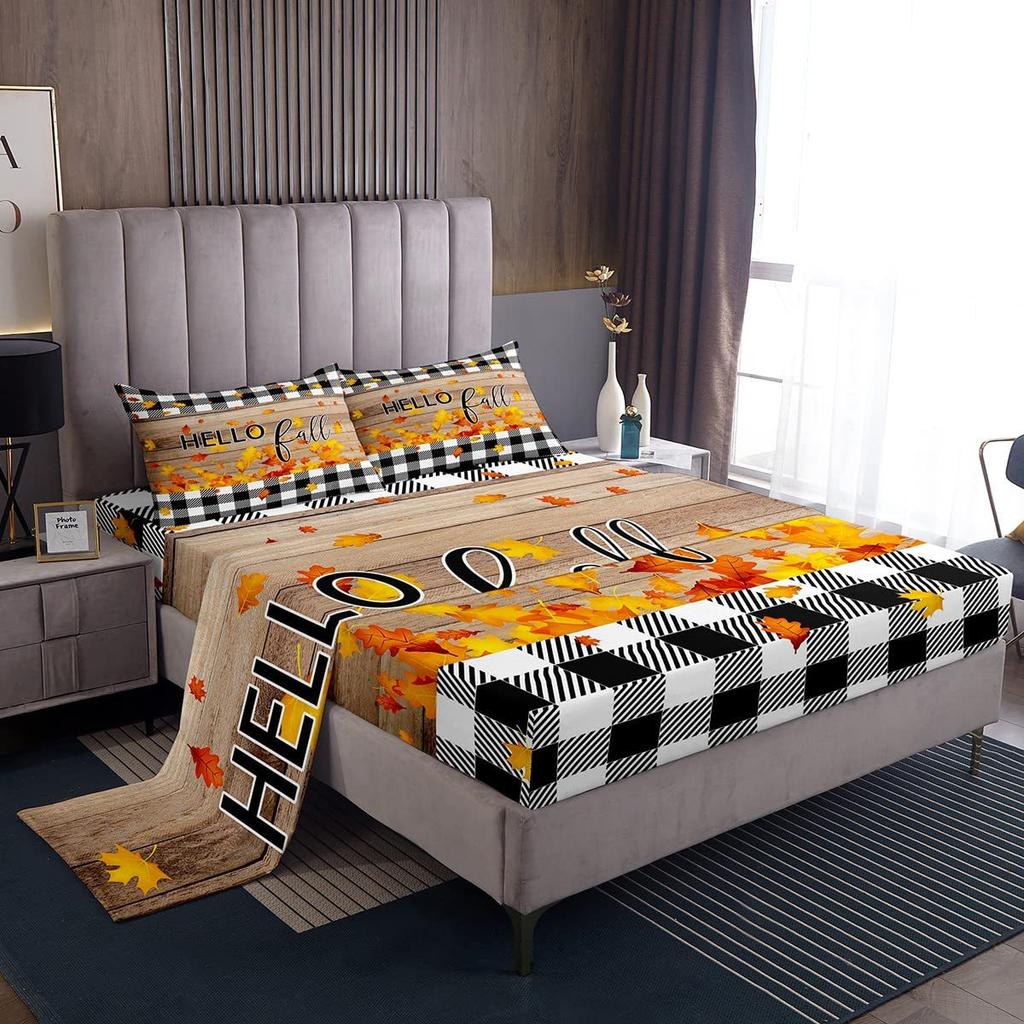 Autumn Harvest Pumpkin Pattern Sheet Four-piece Bedding Set Bedding Set Bedroom Dormitory Bedding Decoration