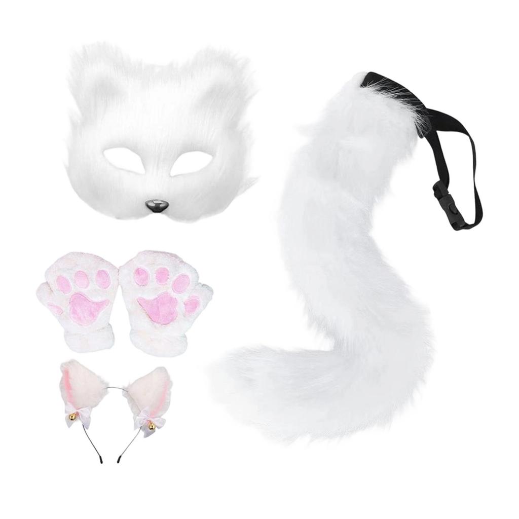 Animal Cosplay Set Plush Fox Ears Headband and Paw Gloves Halloween Costume for Role Play Party