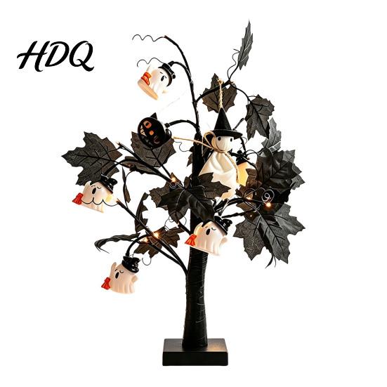 Lampade Natalizie da Tavolo Albero di Halloween Luce LED Ramo Nero Illuminato con Occhio di Fantasma Zucca Ragno USB Festival Luci da Interno Oggetti di Scena e Batteria