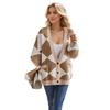 Women Color Block Loose Cardigan Button Knit Sweater Fall and Winter Coatigan