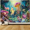 Lahasbja Blacklight Astronaut Tapestry UV Reactive Jellyfish Wall Hanging Fantasy Under The Sea World Wall Tapestries Aesthetic Neon Coral Plants