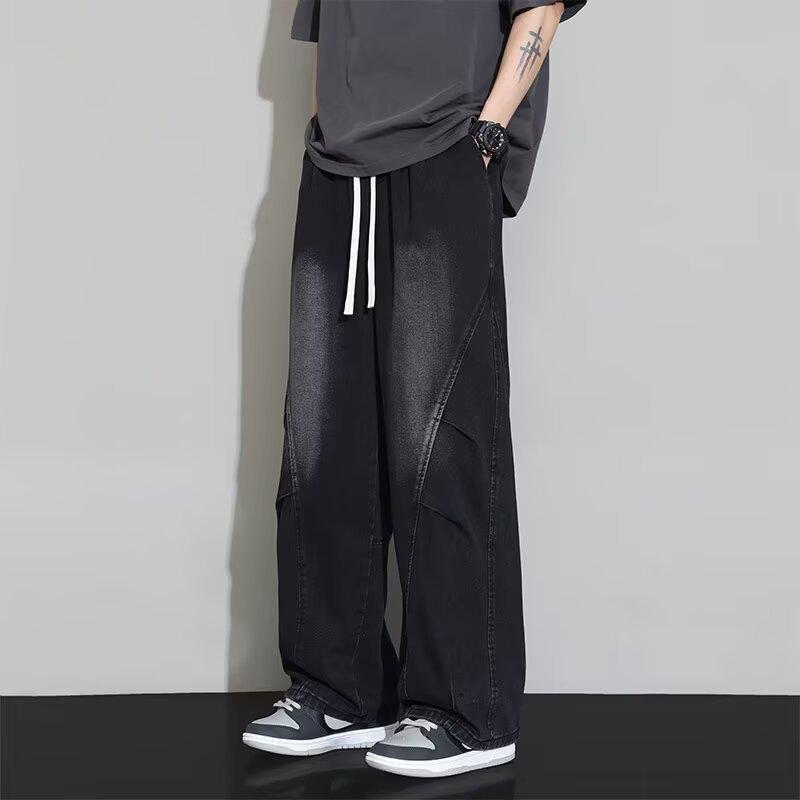 High-end Jeans Men's Autumn Loose Straight Ins Hong Kong Style Design Feeling Hundred Mopping Wide-leg Pants