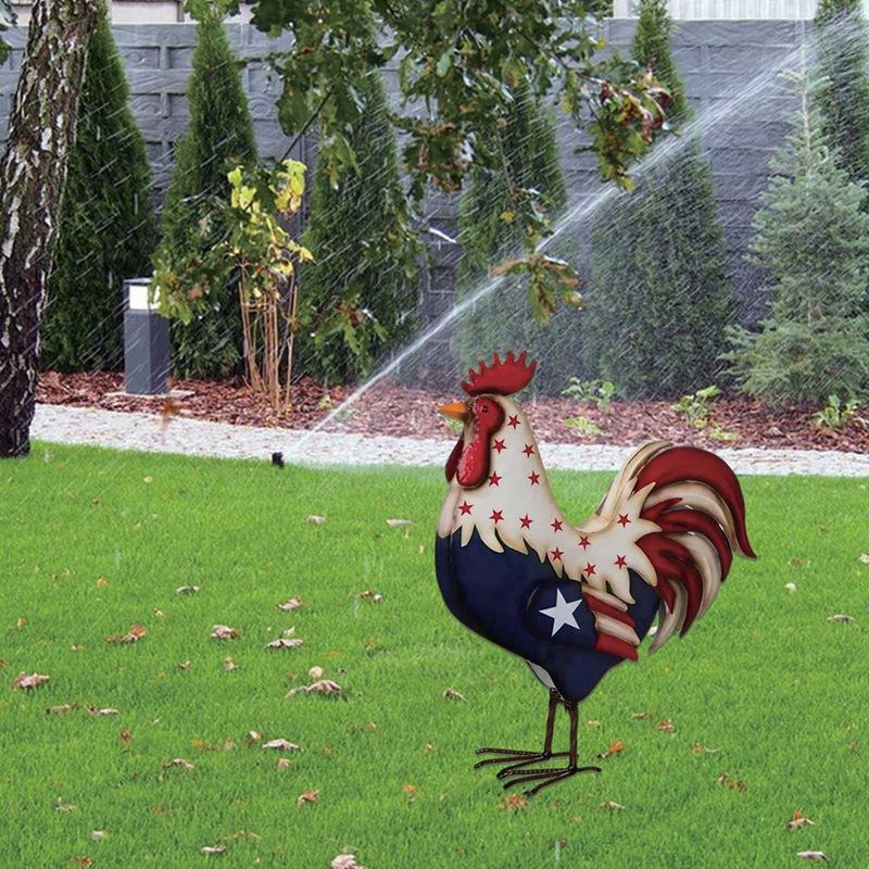 Țăruș de grădină din curte Ornament cocoș din fier forjat Decor de grădină
