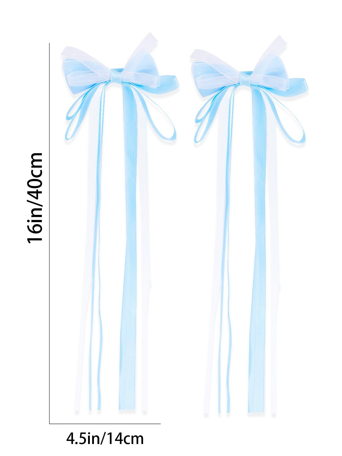 

2 шт./набор Длинные ленточные заколки для волос для девочек Плетеные банты Заколки для волос Два хвостика Элегантные головные уборы Заколки Аксессуары для волос