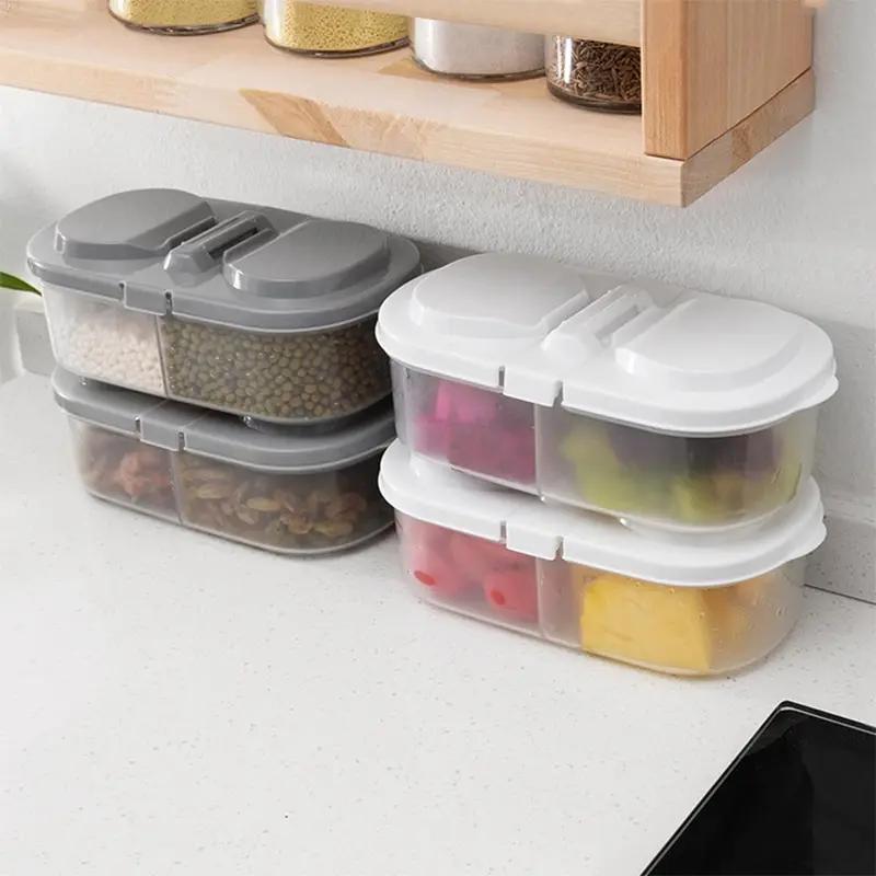 Double Compartment Kitchen Storage Container Airtight Food Grain Sealed Bin for Refrigerator and Pantry