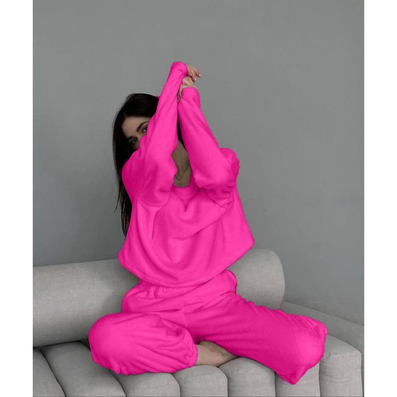 Ins Style Women's Clothing Hit Pure Color Thick Velvet Warm Long-sleeved Top Trouser Set