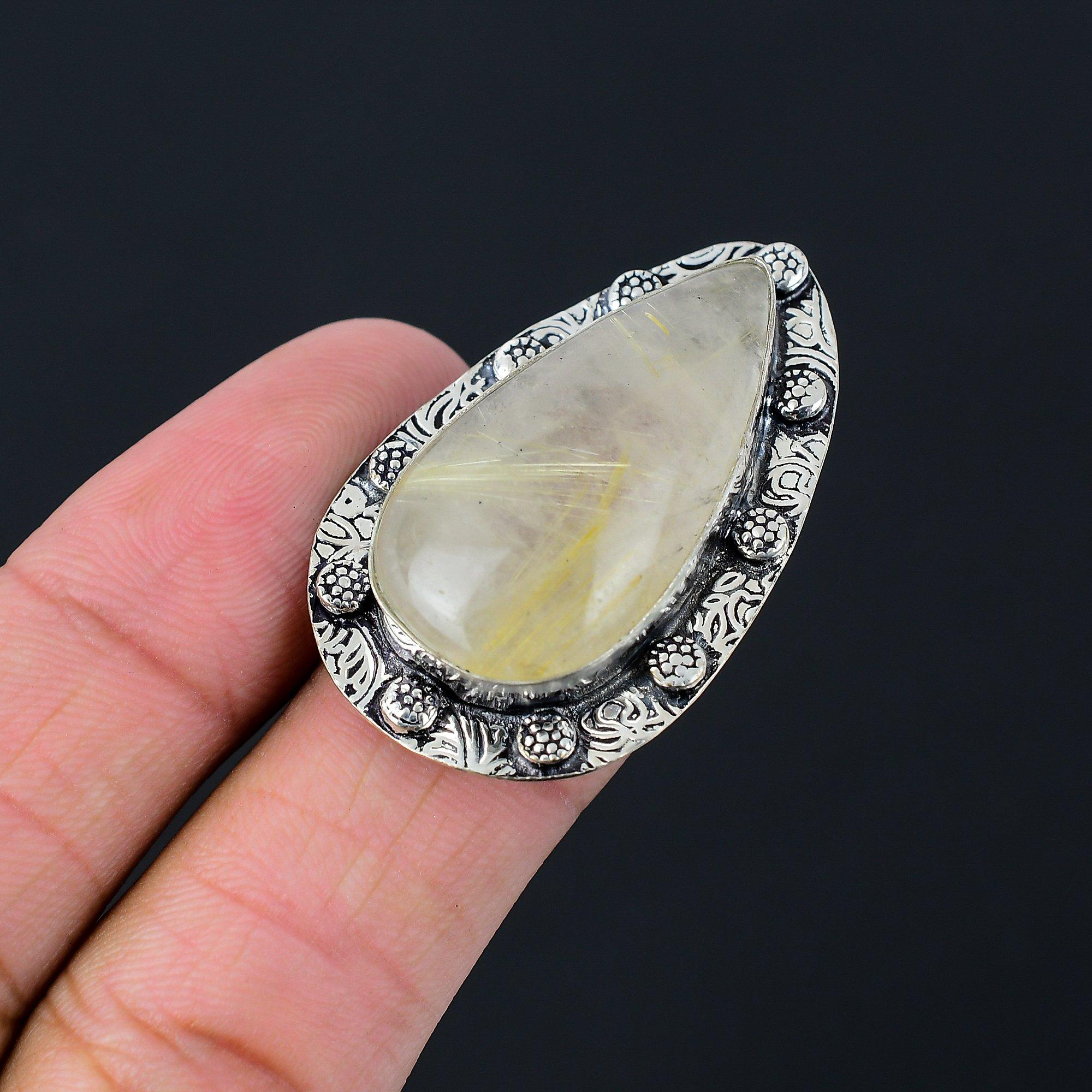 

Natural Golden Rutile Gemstone Promise Yellow Ring Size 7.5 925 Sterling Silver 7.5