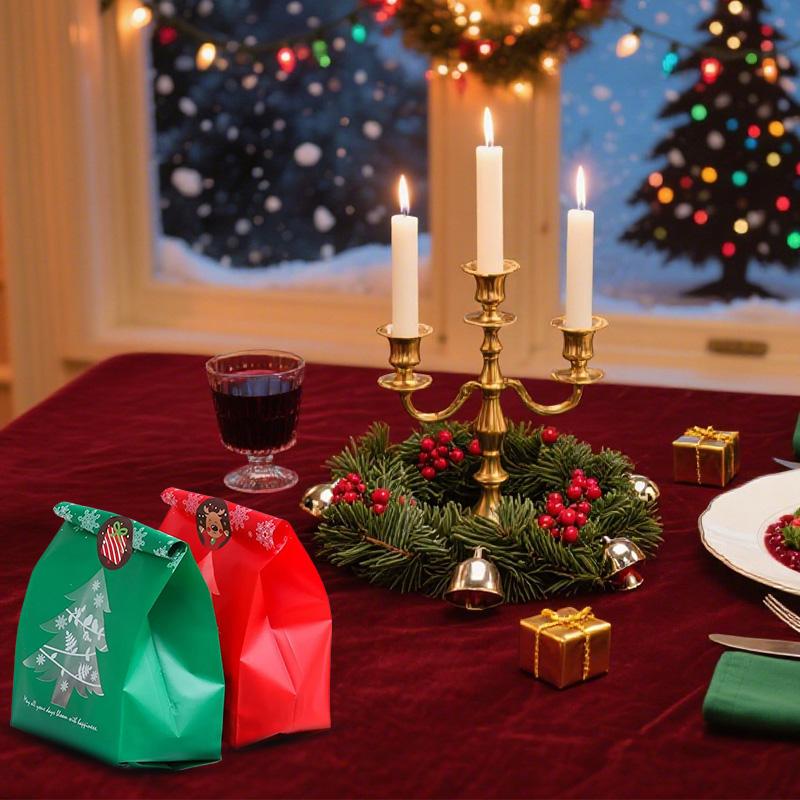 50 Stück Schneeflocke Weihnachtsbaum Geschenktüten Frohe Weihnachten Backverpackungstasche Süßigkeitenboxen 500 Stück Runde Aufkleber Weihnachten Dekorationen