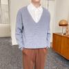 2026 Autumn-Winter Men's V-neck Cardigan Sweater - American Retro Casual Style In Solid Colors.