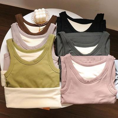 Winter Fleece Thickened Thermal Vest Girls Solid Color Tight-fitting Halter Base with Heat Storage Underwear Sleeveless