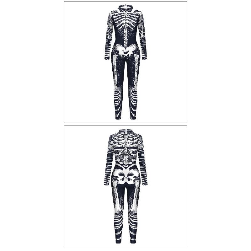 Black and White Clown Human Muscle Skull Skeleton Halloween Cosplay Costume Adults Men Party Body Digital Print Tights Onesie
