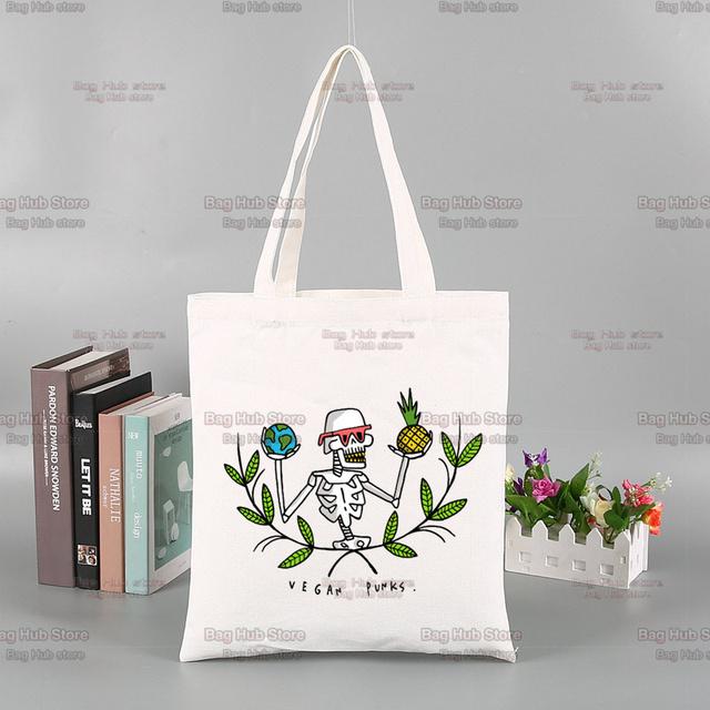 Vegan Funny Kawaii Vintage Funny Shopping Bag Graphic Tote Harajuku Women Canvas Shoulder Bag Female Ulzzang Eco Large-Capacity