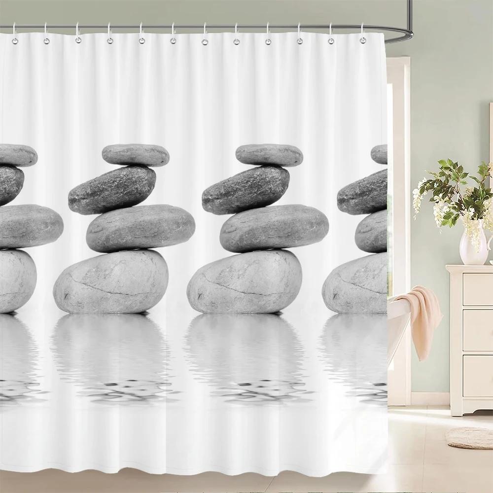Nuova Tenda da Doccia in Tessuto di Poliestere con Stampa Pebble, Tenda Impermeabile per Bagno con Ganci, Decorazione per la Casa, Tende da Bagno, Paravento per Vasca da Bagno