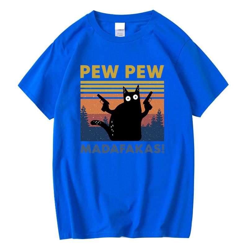 Pew Pew Madafakas Ladies T-shirt Novelty and Interesting Cat T-shirt Loose Top Girls Round Neck Short-sleeved Streetwear