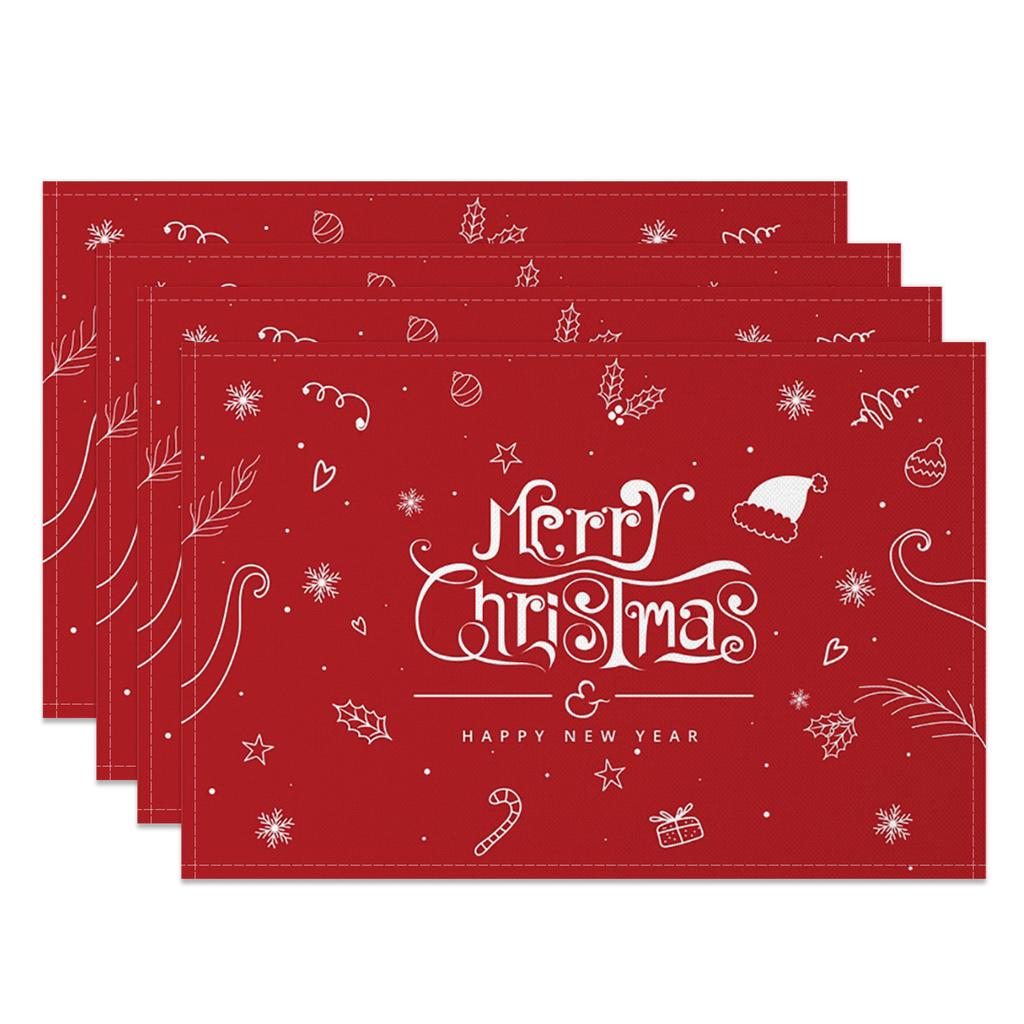 Christmas Placemats Santa Reindeer Sleigh Snowflakes Print Merry Christmas Festive Linen Dining Mats Western Table Holiday Decor