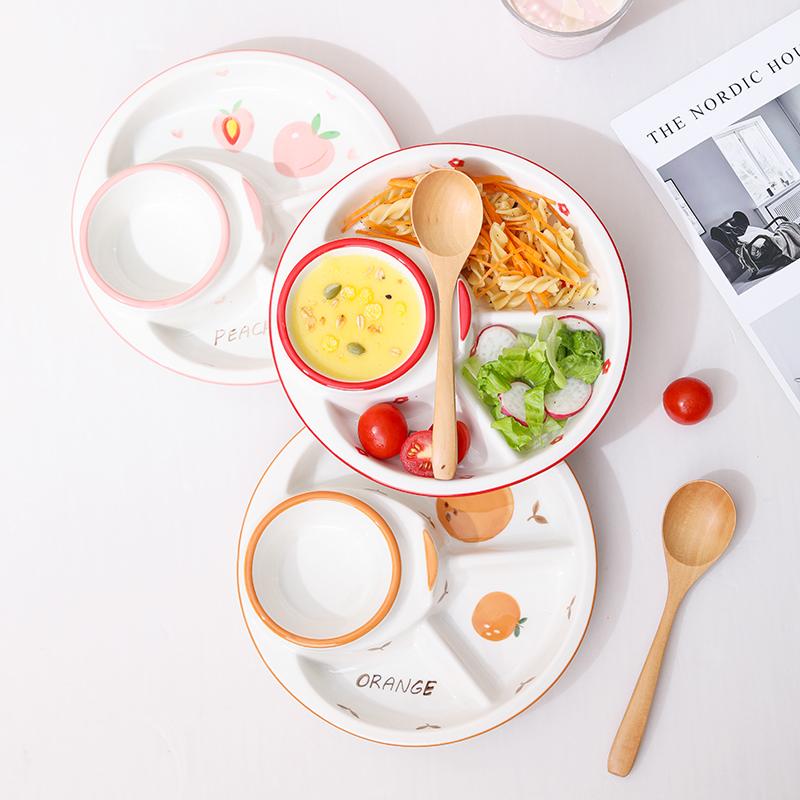8.4 Inch Ceramic Dividing Plates Household Japanese New High Aesthetic Cartoon Print Dining Tableware Weight Loss Creative Dish
