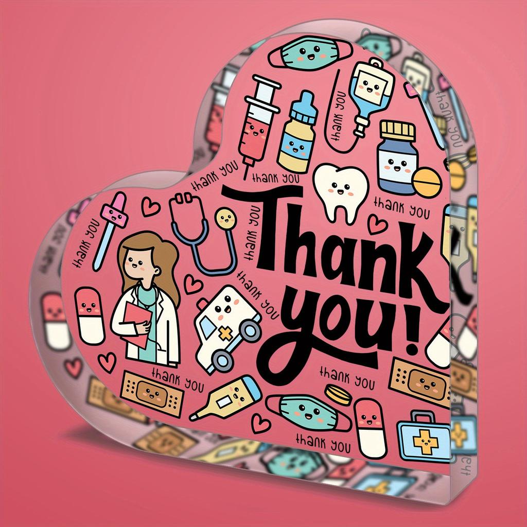 1pc Nurses Acrylic Plaque Thank You Gifts for Nurse Appreciation, Nursing, Student Heart-shaped Designs Souvenirs Desk Decoration, Country Door Decor