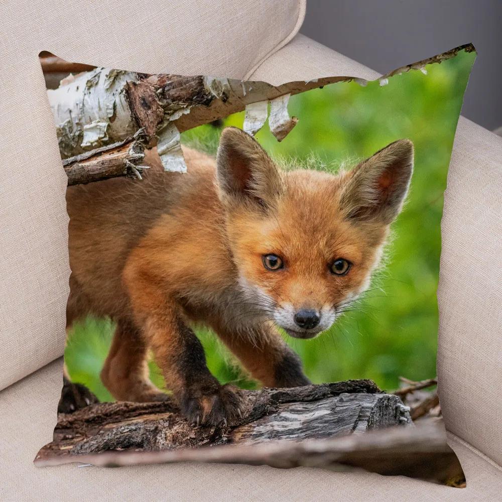 Cute Wild Fox Print Pillowcase Decorative  Animal  Polyester Cushion Cover for Sofa Home Car