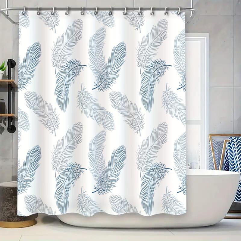 

Feather Shower Curtain Blue Tones Pattern Design For Bathroom Decorations In White Blue W60H190(CM)-1 Pcs