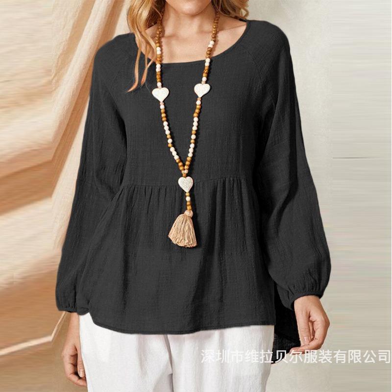 Damen Plus Size Locker Babydoll Bluse Laternenärmel Sommerhemd